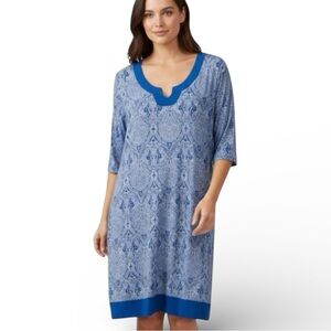 Liz Claiborne Blue Paisley Midi Dress XL 3/4 Sleeve V Neck